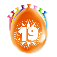 Ballonnen 19 Jaar Meerkleurig 8st