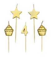 Kaarsjes 4 Jaar Cupcake Goud