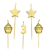 Kaarsjes 3 Jaar Cupcake Goud