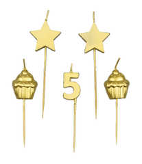 Kaarsjes 5 Jaar Cupcake Goud