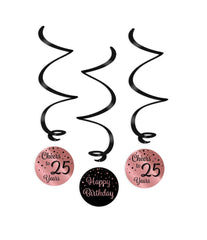 Hangdecoratie 25 Jaar Happy Birthday Roze Zwart 3st