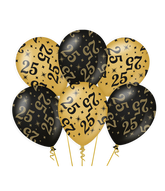 Ballonnen 25 Jaar Zwart Goud 6st