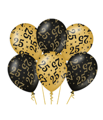 Ballonnen 25 Jaar Zwart Goud 6st