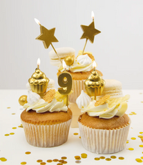 Kaarsjes 9 Jaar Cupcake Goud