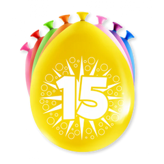 Ballonnen 15 Jaar Meerkleurig 8st