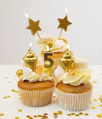 Kaarsjes 5 Jaar Cupcake Goud