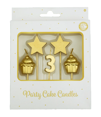 Kaarsjes 3 Jaar Cupcake Goud