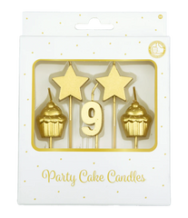 Kaarsjes 9 Jaar Cupcake Goud