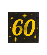 60 Jaar Servetten Zwart Goud 19cm 16st