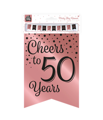 Banner 50 Jaar Roze Zwart 6m