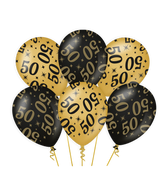 Ballonnen 50 Jaar Goud Zwart 30cm 6st