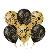 Ballonnen 90 Jaar Goud Zwart 30cm 6st