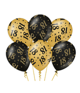 Ballonnen 18 Jaar Goud Zwart 30cm 6st