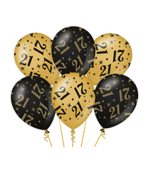 Ballonnen 21 Jaar Goud Zwart 30cm 6st