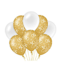 Ballonnen 30 Jaar Goud Wit 30cm 8st