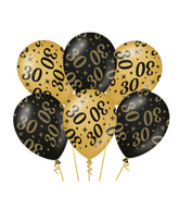 Ballonnen 30 Jaar Goud Zwart 30cm 6st