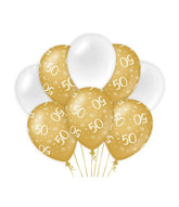Ballonnen 50 Jaar Goud Wit 30cm 8st