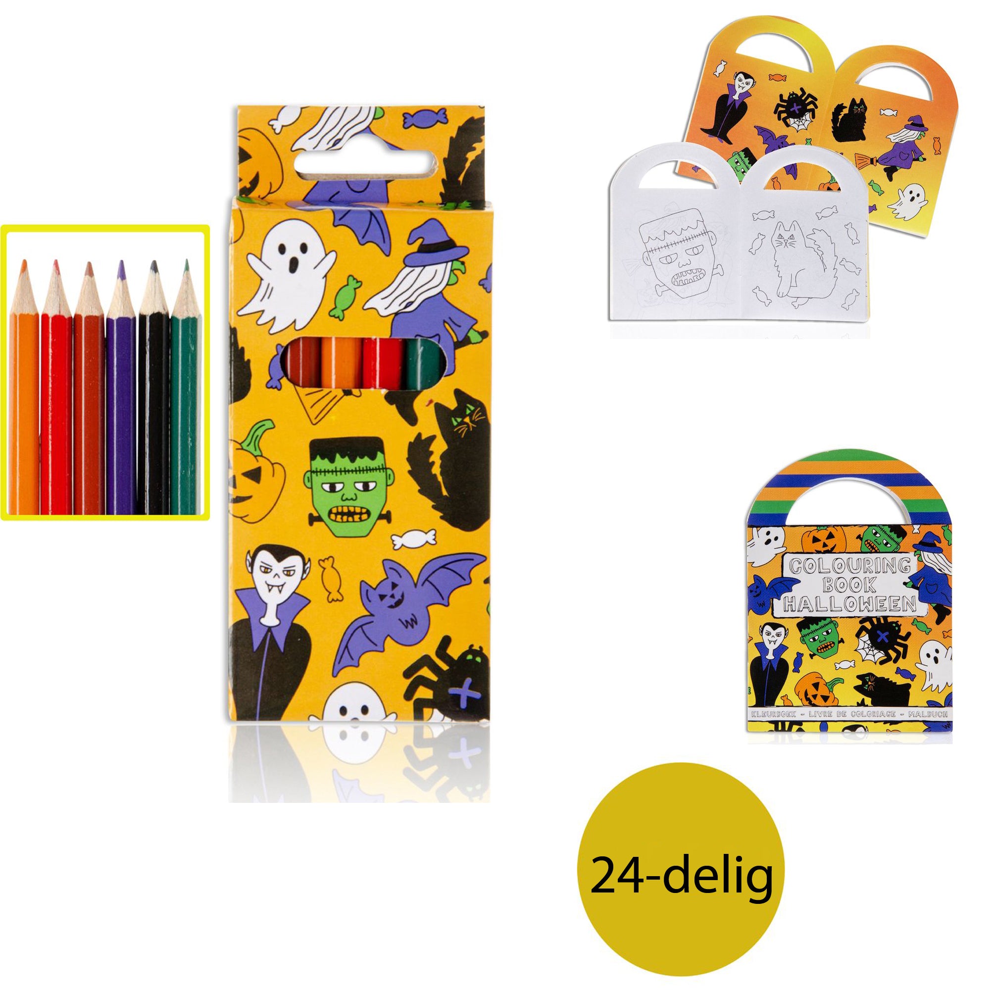 Halloween Tekenpakket 12 kleurboekjes Incl. Stickers + 12 Pakjes Potloden