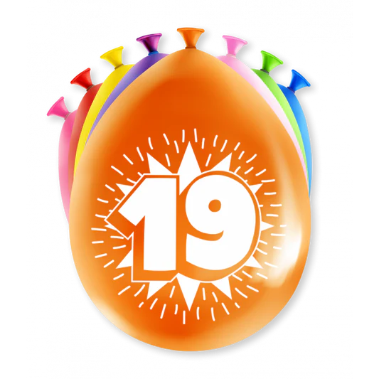 Ballonnen 19 Jaar Meerkleurig 8st
