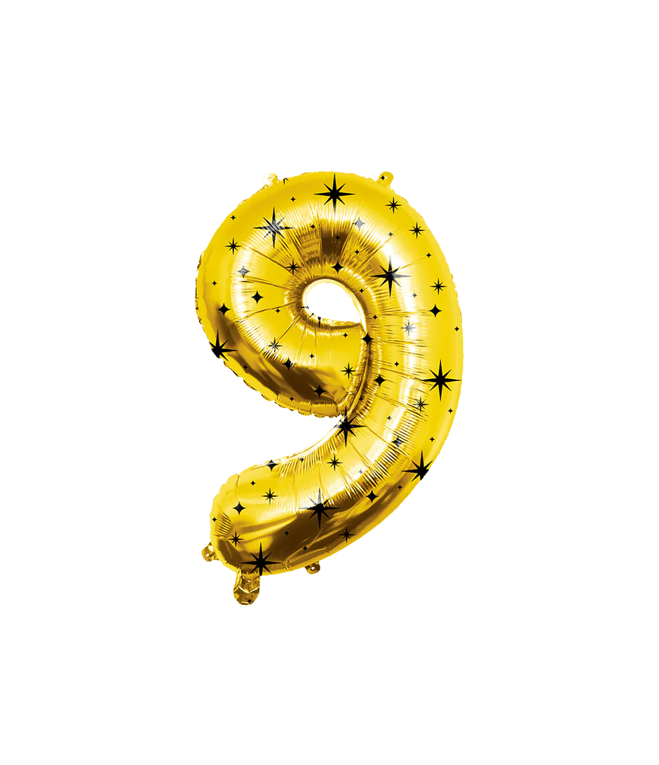 9 Jaar Cijfer Ballon Goud Zwart Sterren