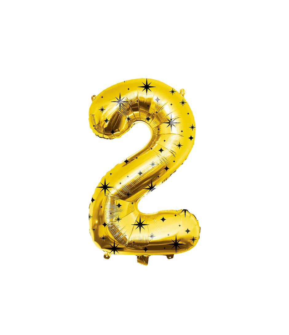 2 Jaar Cijfer Ballon Goud Zwart Sterren
