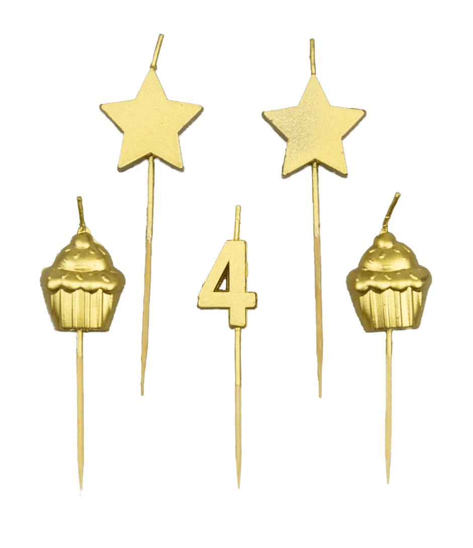Kaarsjes 4 Jaar Cupcake Goud