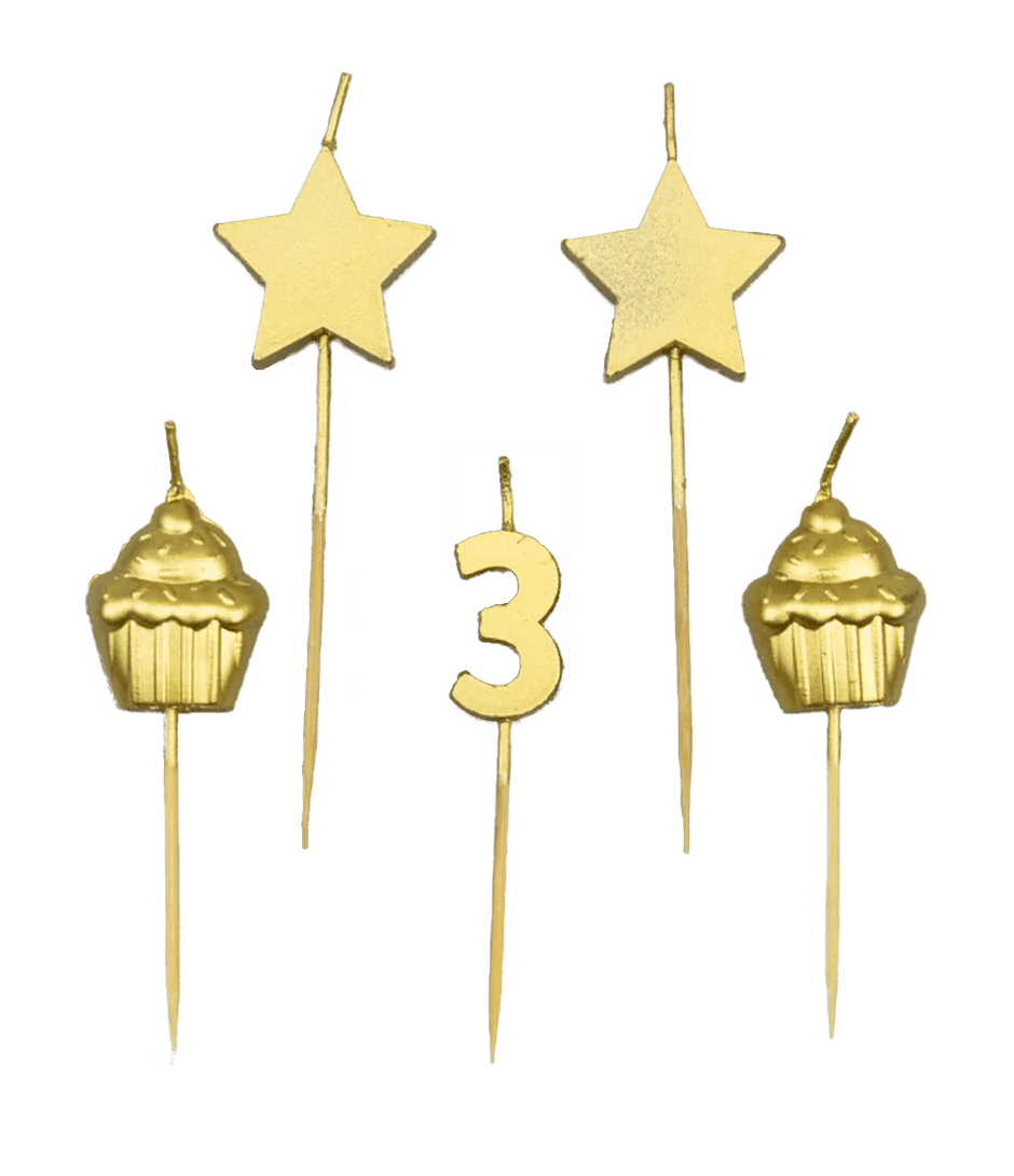 Kaarsjes 3 Jaar Cupcake Goud