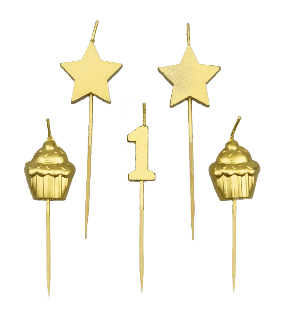 Kaarsjes 1 Jaar Cupcake Goud