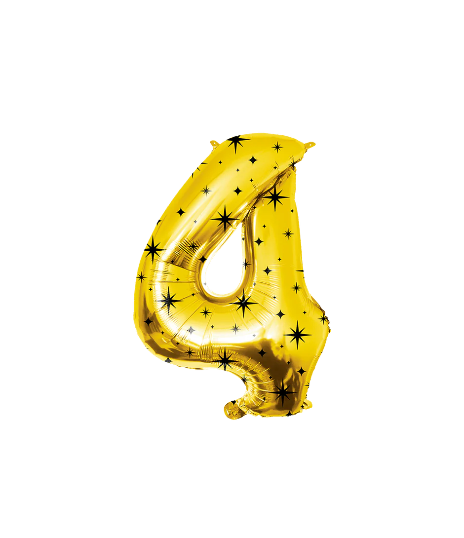 4 Jaar Cijfer Ballon Goud Zwart Sterren