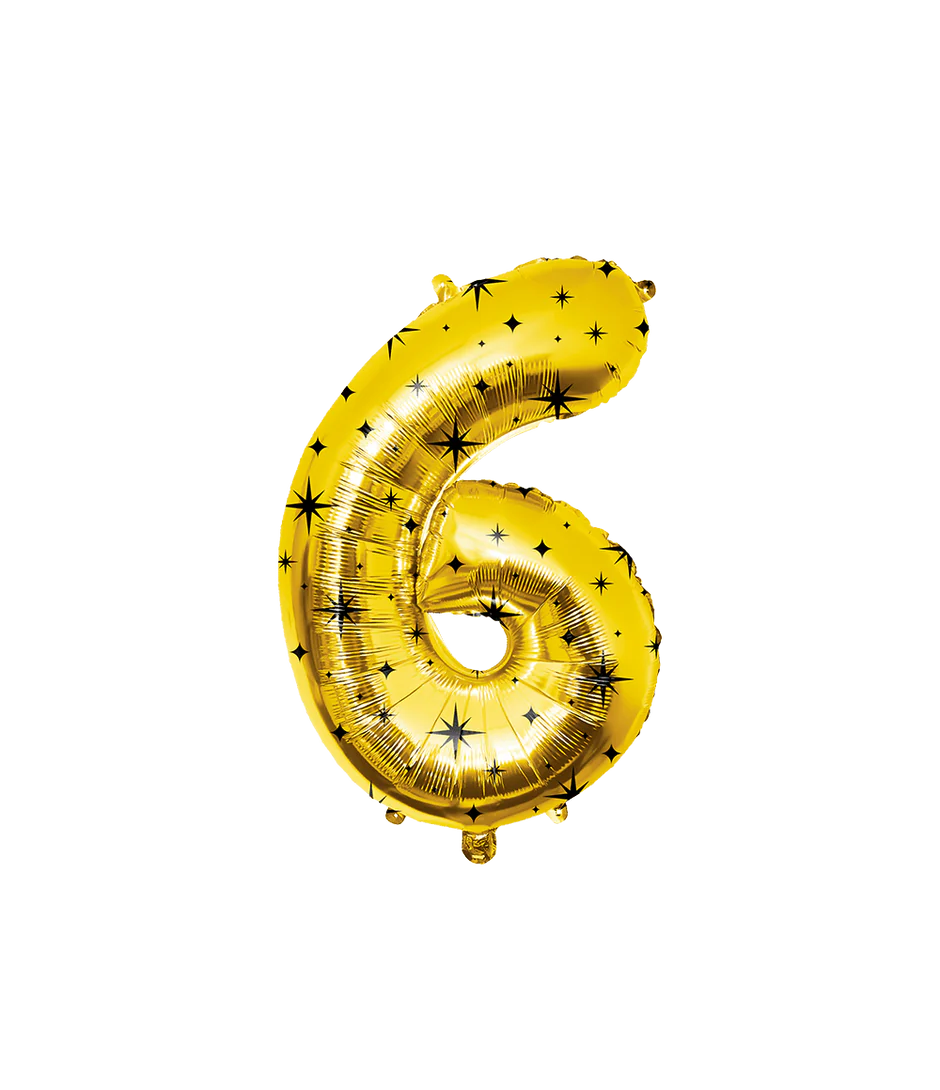 6 Jaar Cijfer Ballon Goud Zwart Sterren