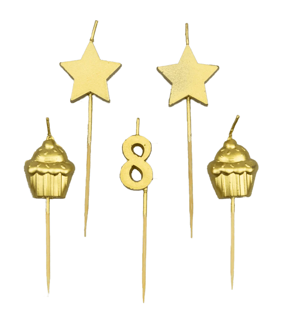 Kaarsjes 8 Jaar Cupcake Goud