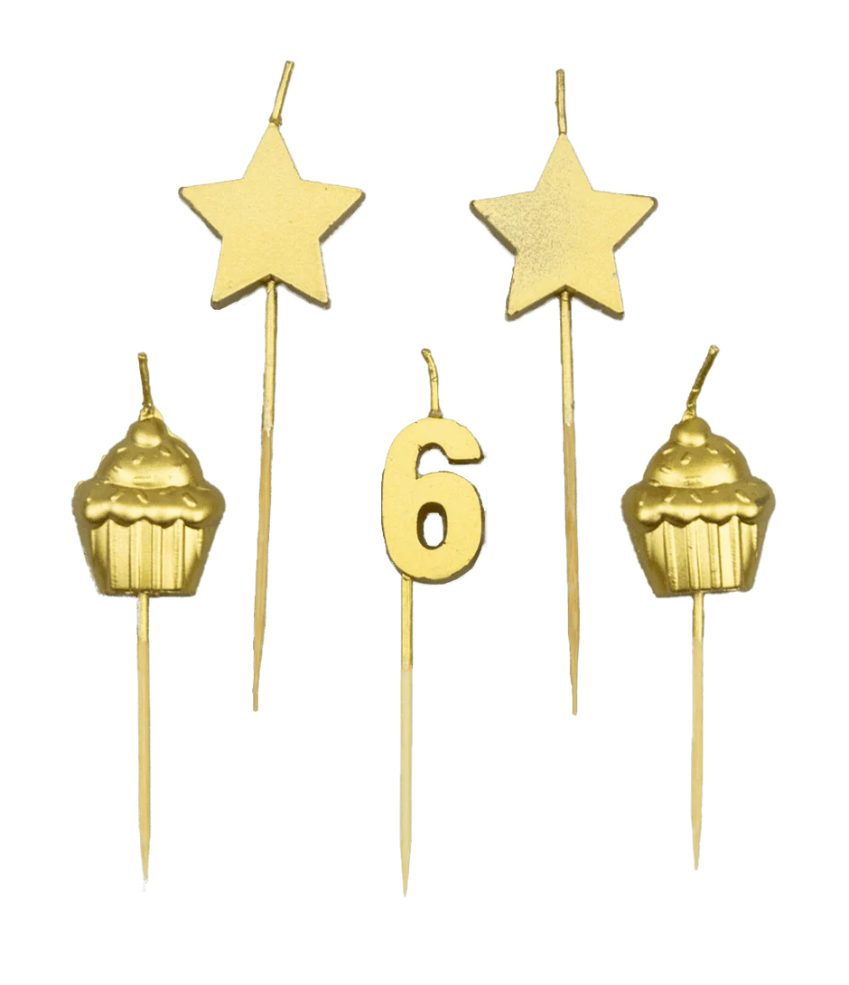 Kaarsjes 6 Jaar Cupcake Goud
