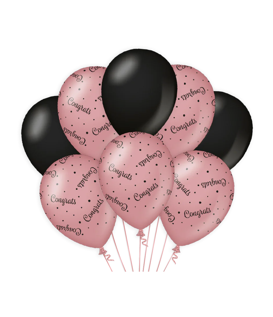 Ballonnen Congrats Roze Zwart 8st