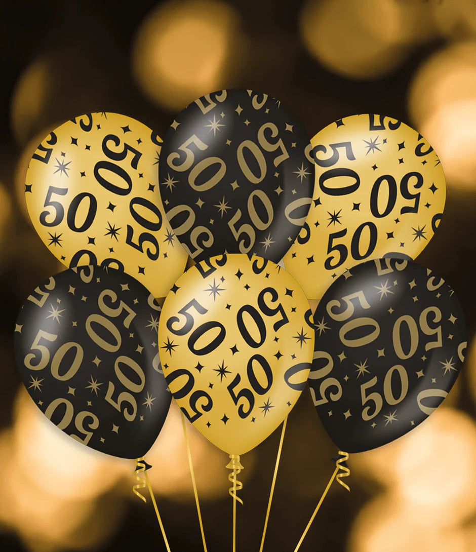 Ballonnen 25 Jaar Zwart Goud 6st