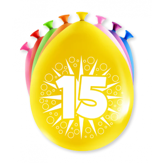 Ballonnen 15 Jaar Meerkleurig 8st