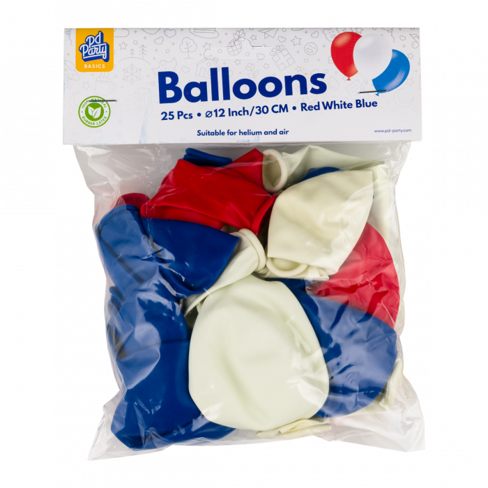 Ballonnen Rood Wit Blauw 25 Stuks