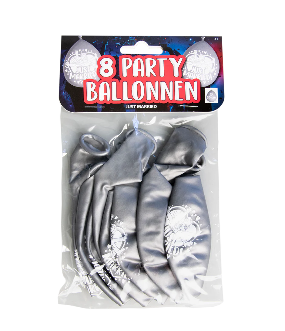 Just Married Ballonnen Zilver 8st