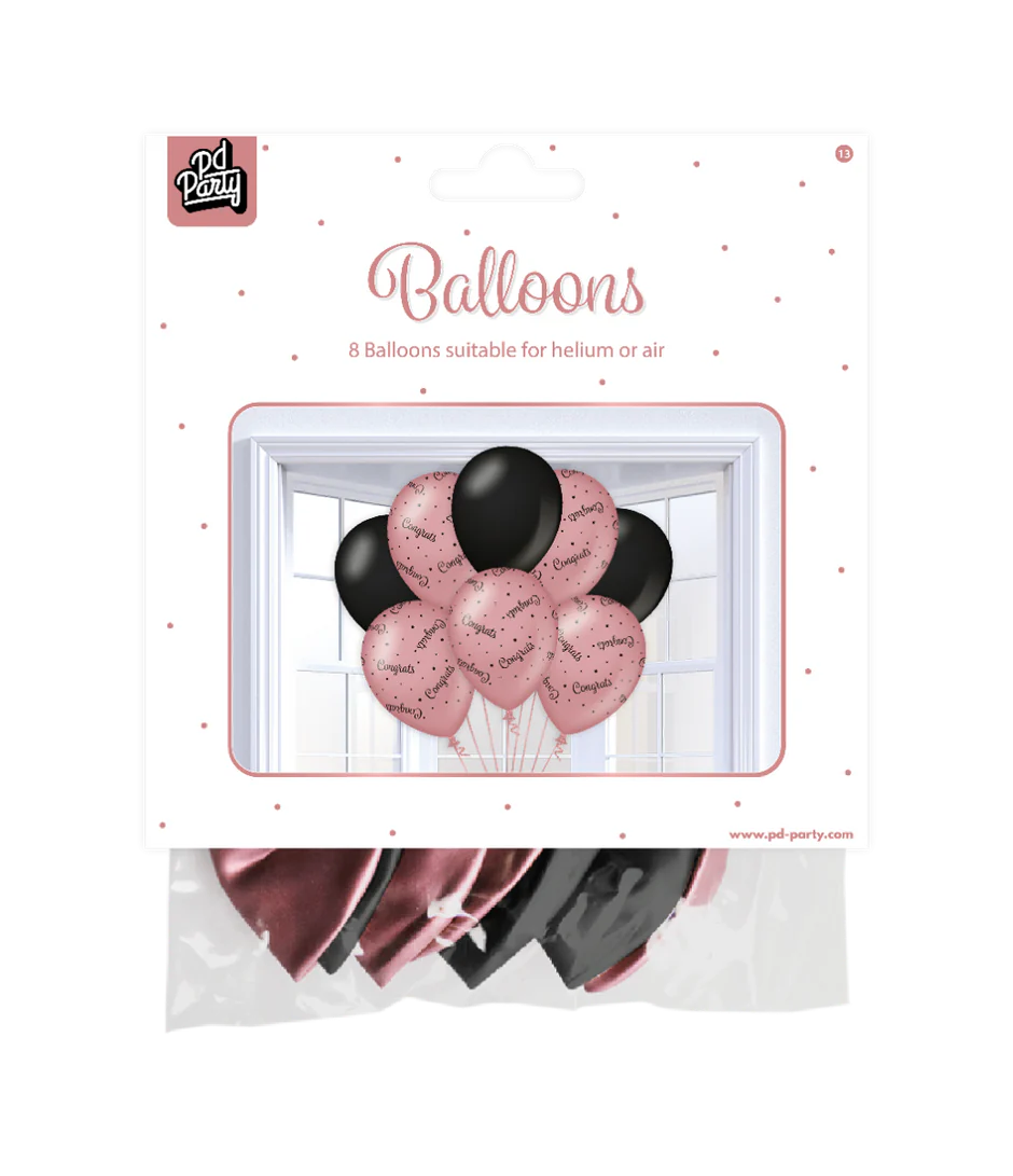 Ballonnen Congrats Roze Zwart 8st