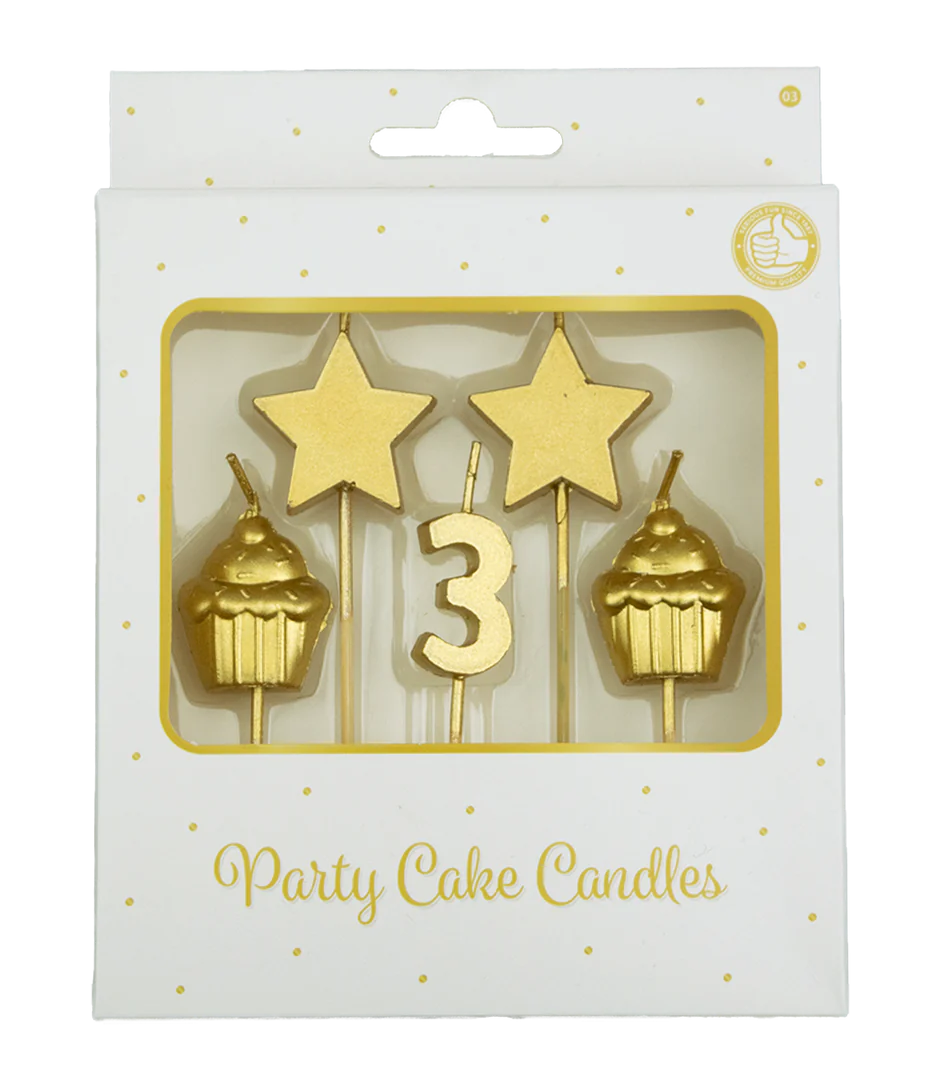 Kaarsjes 3 Jaar Cupcake Goud