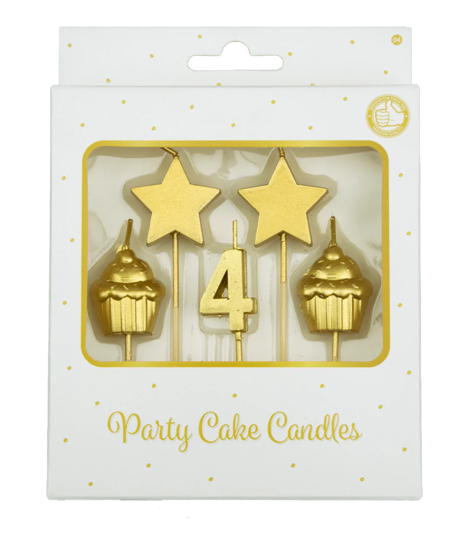 Kaarsjes 4 Jaar Cupcake Goud