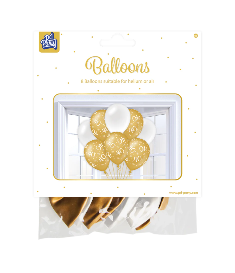 Ballonnen 40 Jaar Wit Goud 8st