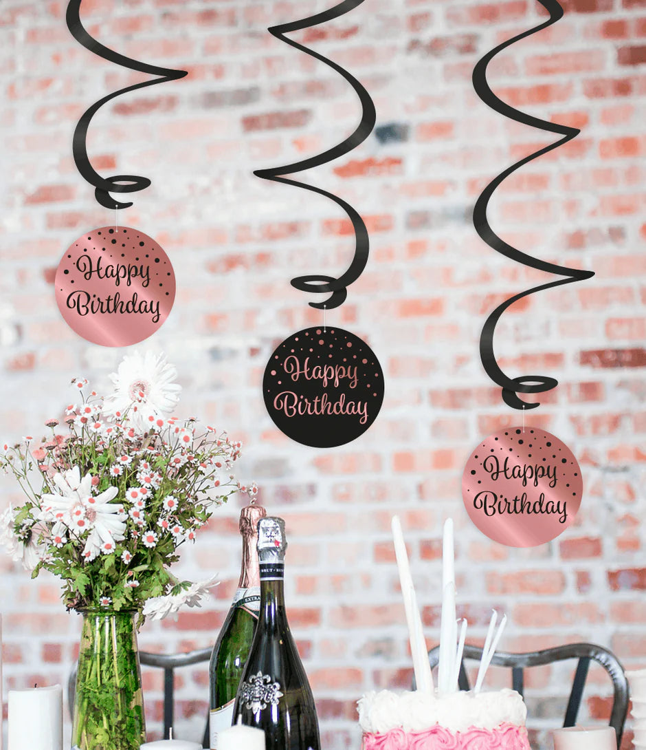 Hangdecoratie 40 Jaar Happy Birthday Roze Zwart 3st