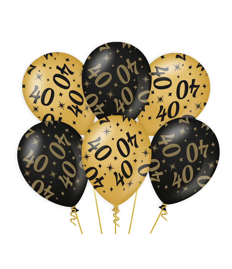 Ballonnen 40 Jaar Zwart Goud 6st