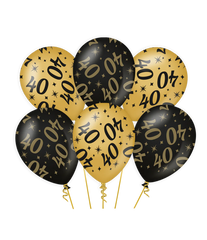 Ballonnen 40 Jaar Zwart Goud 6st