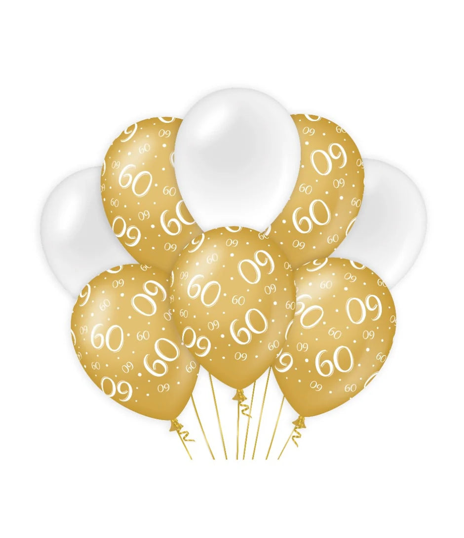 Ballonnen 60 Jaar Wit Goud 8st