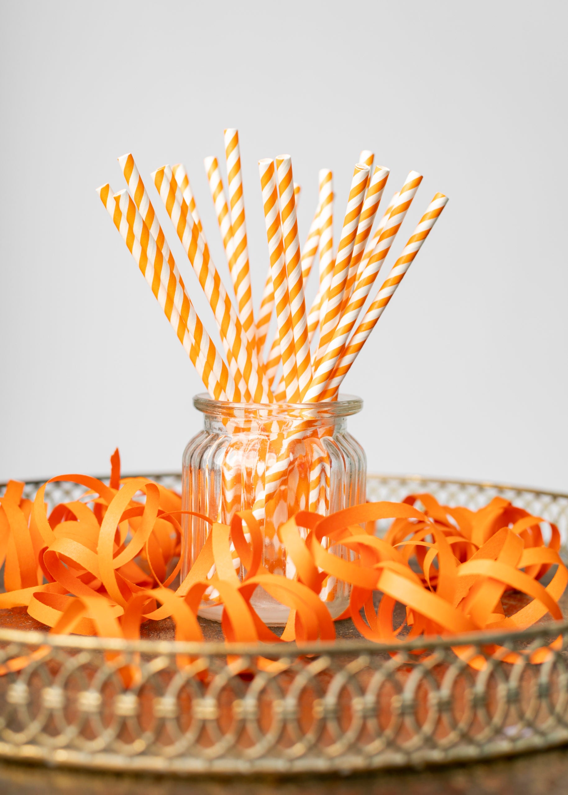 Papieren rietjes oranje/wit 20st