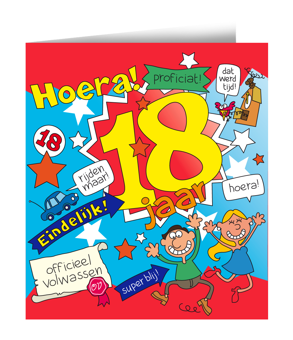 Verjaardagskaart 18 Jaar Cartoon 16,5cm