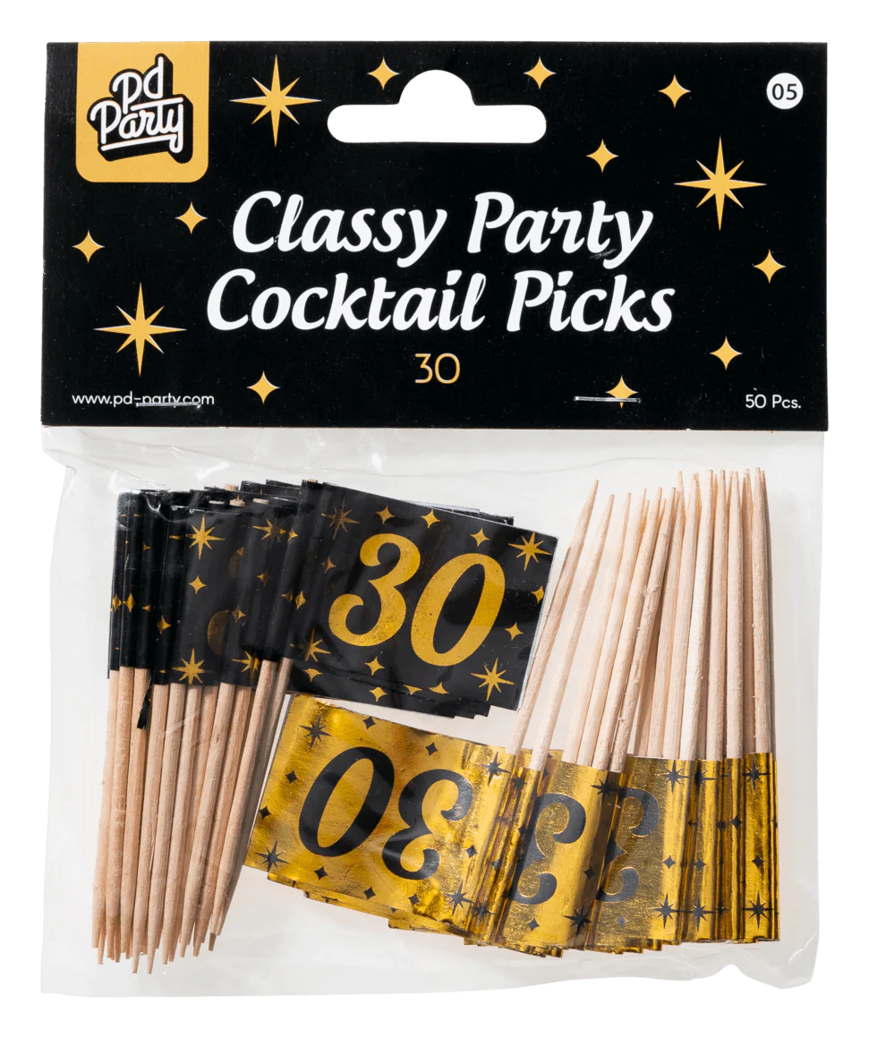 Cocktailprikkers 30 Jaar 6,5cm 50st