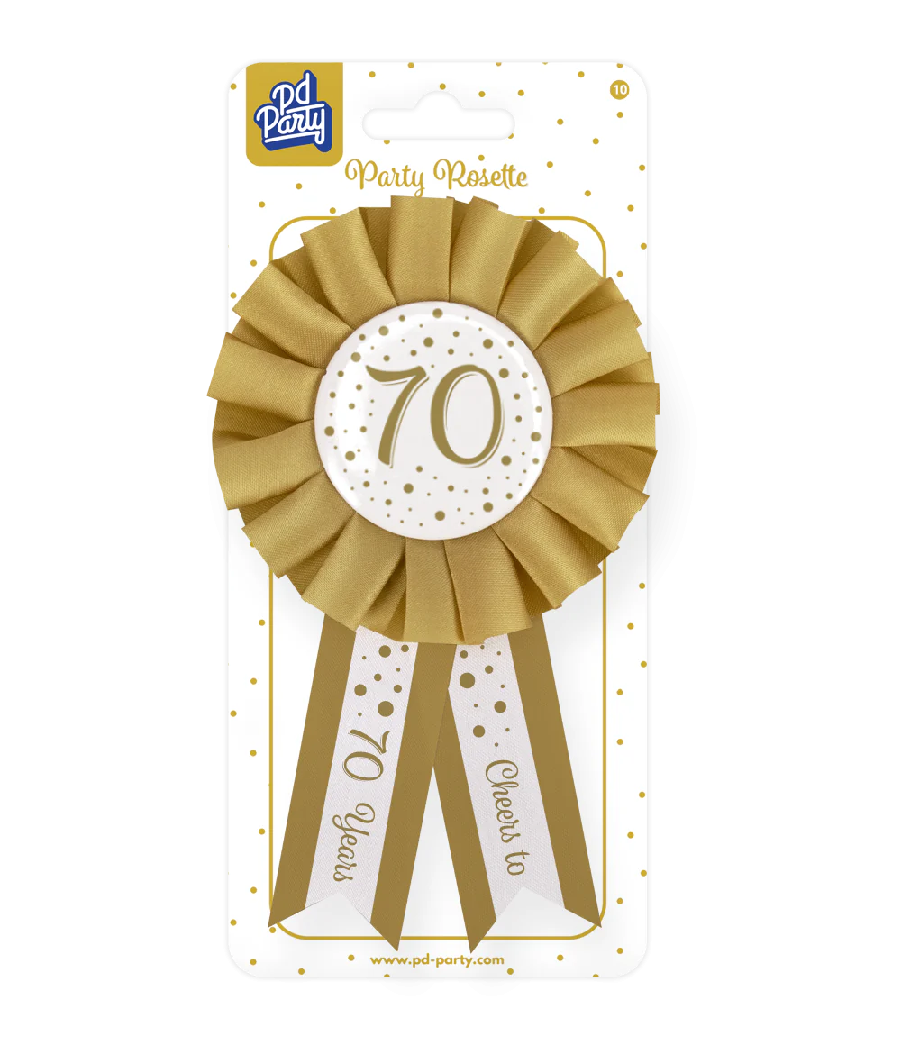 Rozet 70 Jaar Goud Wit 14cm
