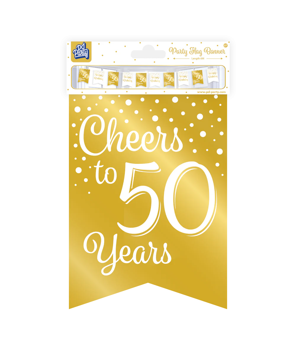 Banner 50 Jaar Goud Wit 6m